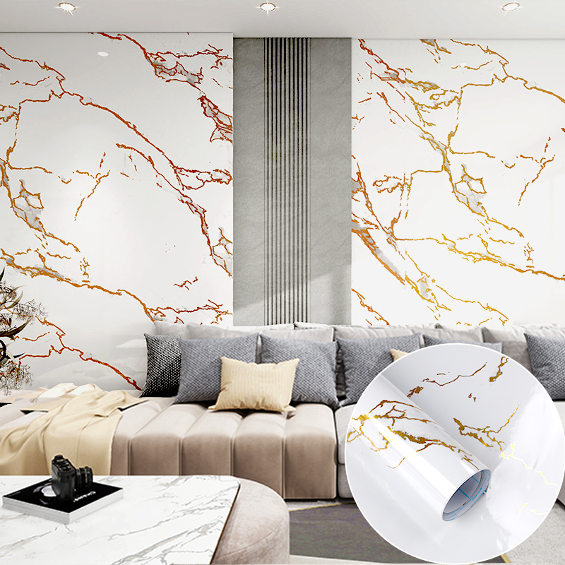 Elegant living room with premium marble-inspired wallcovering